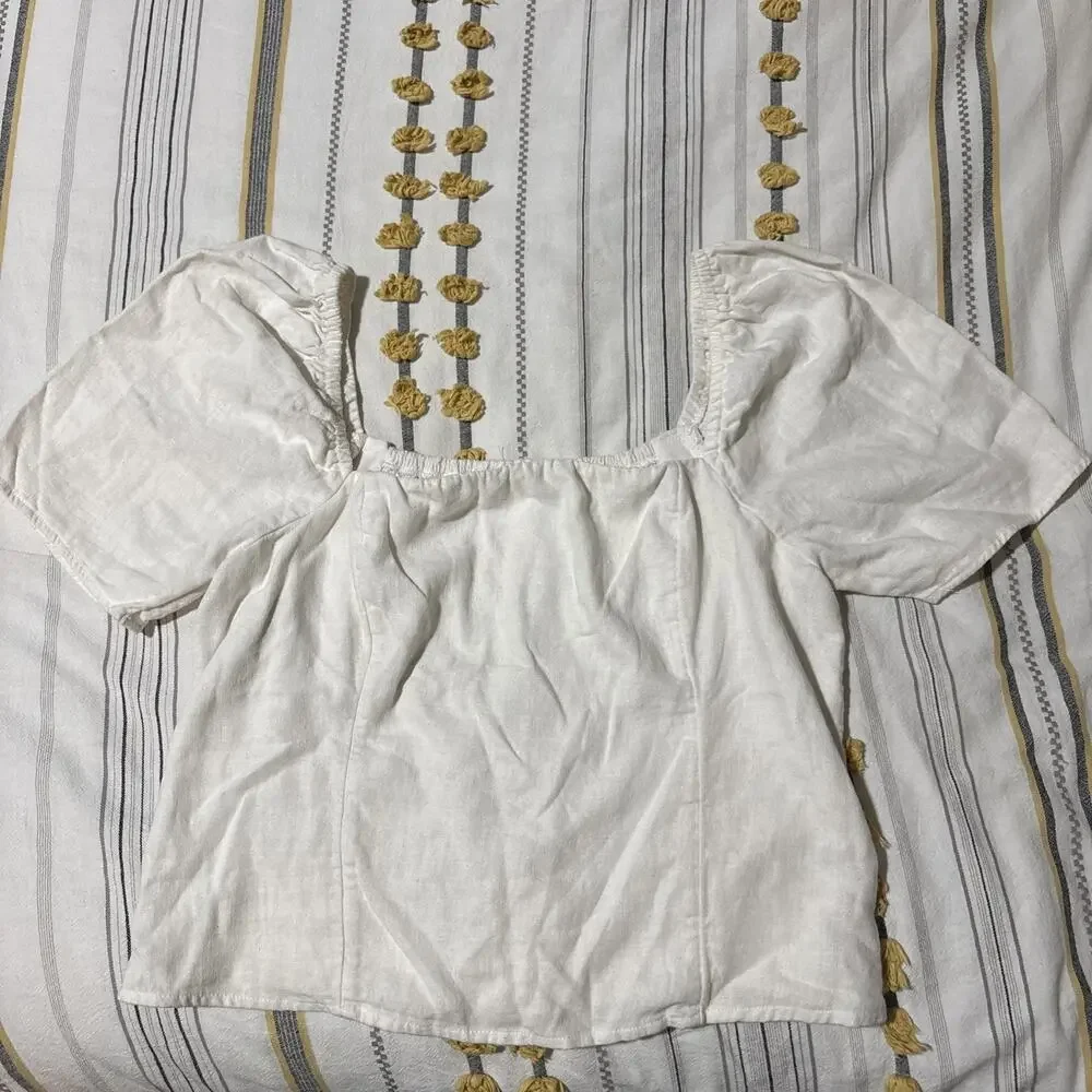 Abercrombie & Fitch Crop Blouse L Puff Sleeve Peasant Boho Poplin Smocked EUC